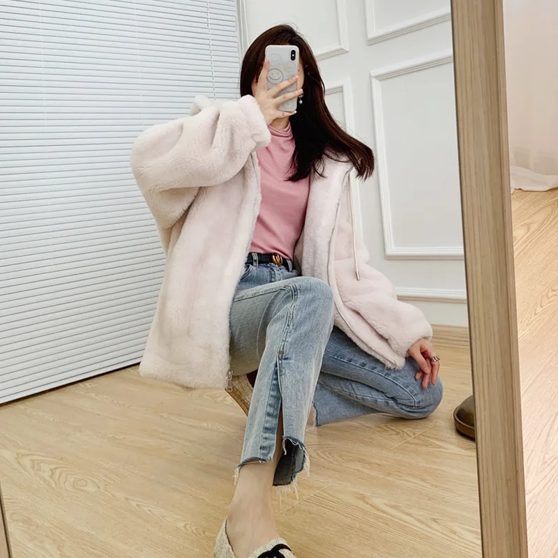 2022 New Winter Clothes Women Jacket Luxury Hooded Solid Real Fur Coat Wool Office Lady Zipper Thick Warm Parkas Female Tops