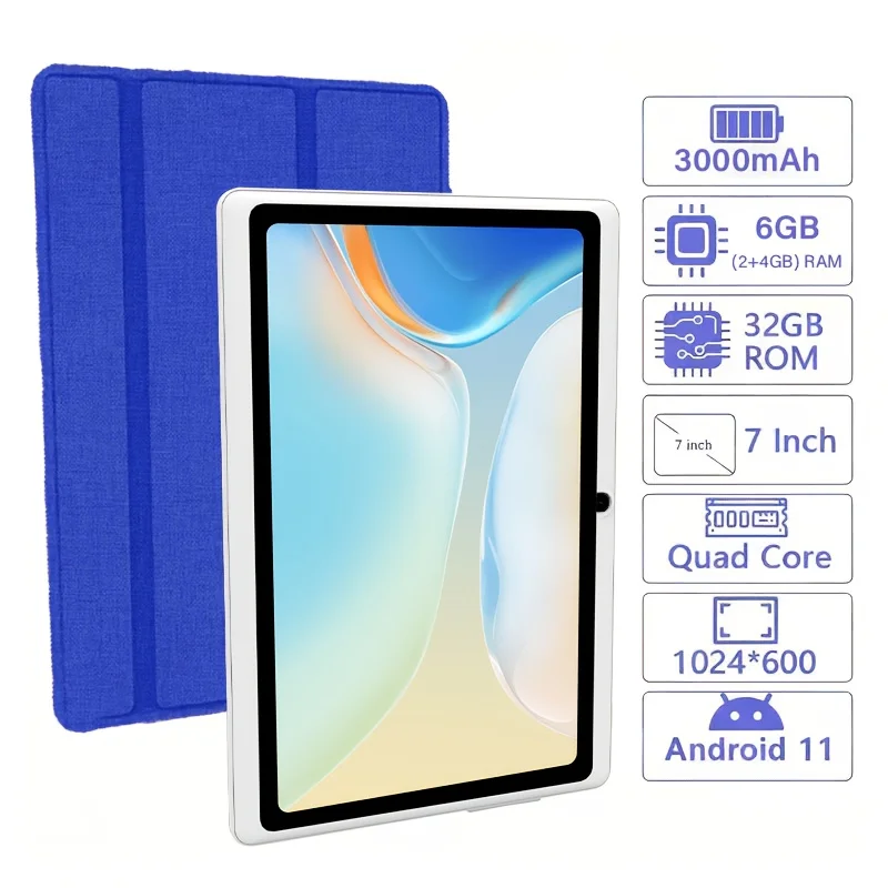 Фото Планшет COLORROOM 7 дюймов, Android 11, 2 ГБ+32 ГБ, четырехъядерный процессор, аккумулятор 3000 мАч, две камеры, Wi-Fi 4. Один подарок №1