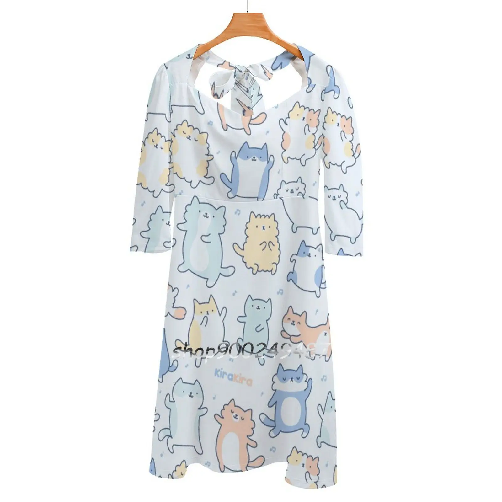 

Kitty Dance Off! Square Neck Dress Sweet Summer Dress Women Elegant Halter Print Dress Kawaii Cats Cat Dancing Cats Kitty Dance