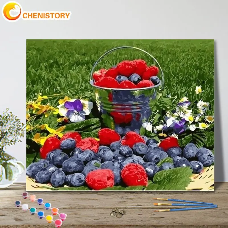 

CHENISTORY Diy Frame Kits Painting By Numbers Fruit Landscape Drawing On Canvas Blueberry Strawberry Home Decor Handpainted Art