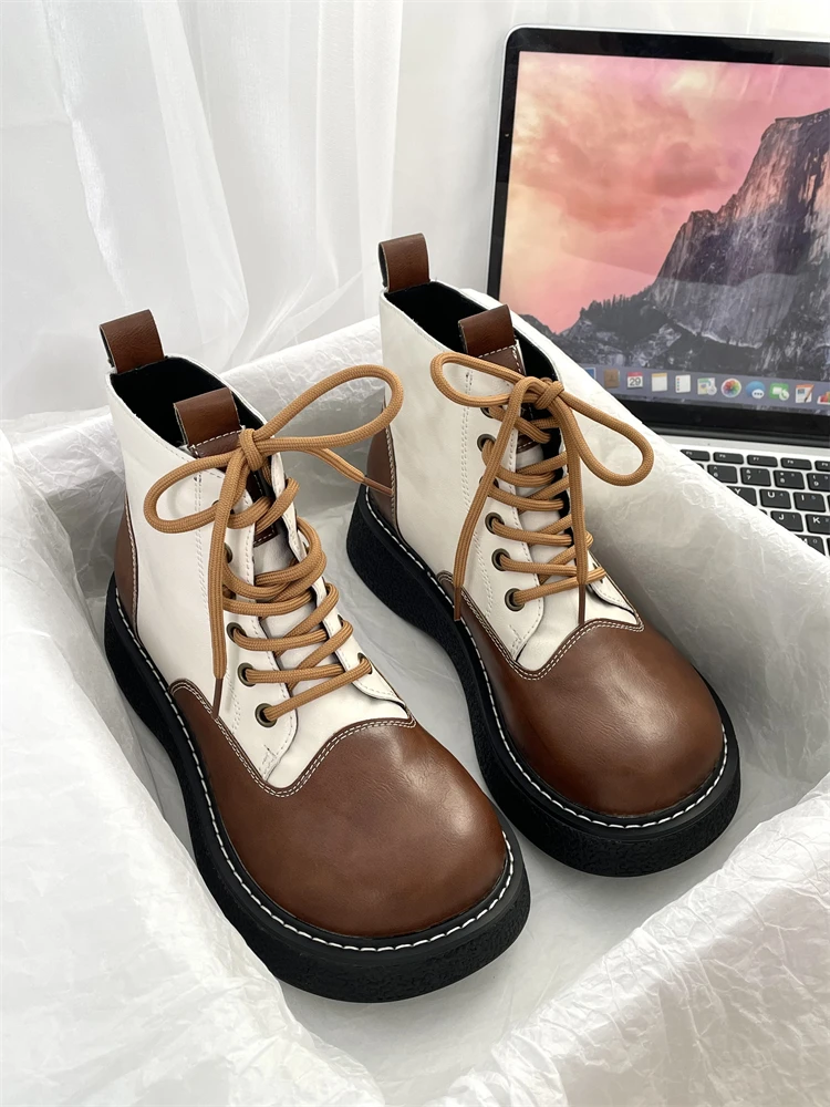 

Women's Rubber Boots Round Toe Autumn Shoes Lace Up Boots-Women Luxury Designer Flat Heel Rain 2022 Fashion Med Ankle Rock