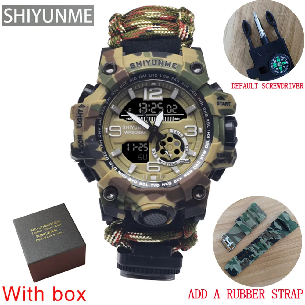 

SHIYUNME Men's Camouflage Military Watch 50M Waterproof Watch Chronograph Luminous Electronic Outdoor Survive Sports Mens watch