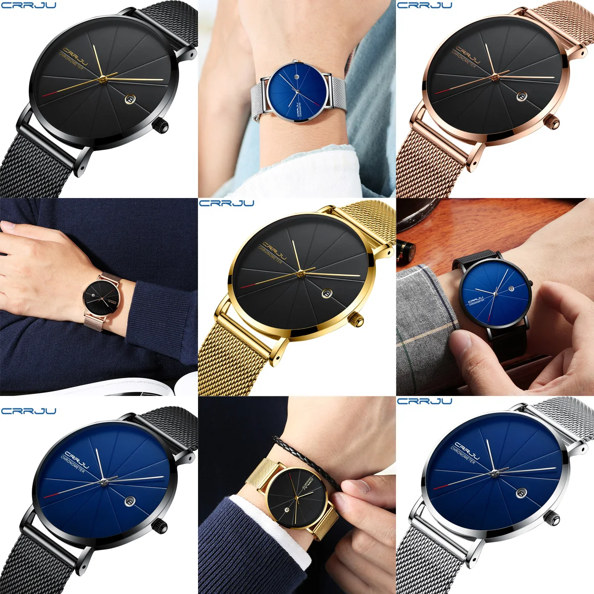 

Luxury Brand CRRJU 2022 Simple Fashion Style Casual Military Quartz Men Watches Ultra-thin Full Steel Male Clock Date Wristwatch