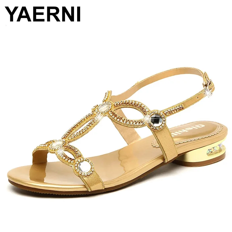 

YAERNI Spring Summer Cross-body Design Women Flat Shoes Fashion All Matched Female Sandals Open Toe Rhinestone Shoes Sexy Shoes