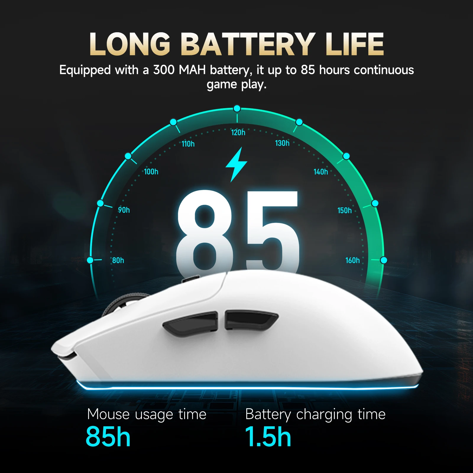 Беспроводная игровая мышь, легкая, 65 г, датчик 3395, 3 режима (2,4GBluetoothпроводная), микропереключатели с возможностью горячей замены, эргономичный дизайн (art.: 3920d0bbca403) - 3920d0bbca403