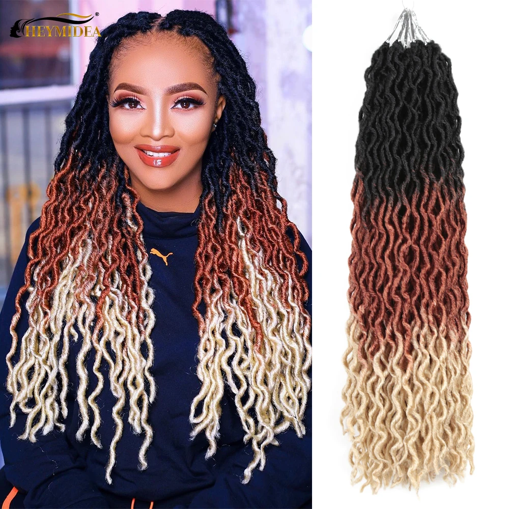 

18-24Inch Synthetic Crochet Braids Hair Wave Gypsy Goddess Faux Locs Ombre Curly Soft Dreads Dreadlocks Extensions HeyMidea
