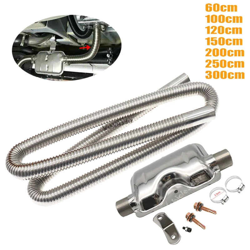 

60-300cm Stainless Exhaust Muffler Silencer Clamps Bracket Gas Vent Hose Portable Pipe Silence For Air Diesels Car Heater Kit