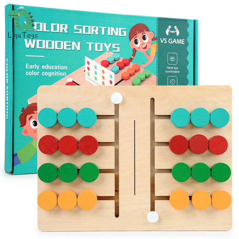 

Montessori Toys Slide Puzzle Board Games for Family Kids Wooden Toys Color Matching Logic Game Preschool Learning Educational