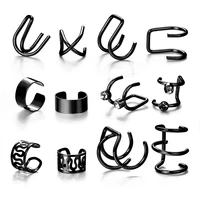 12pcs or 4pcs ear cuff gifts black adjustable cross double line non piercing earrings for women men jewelry wholesale