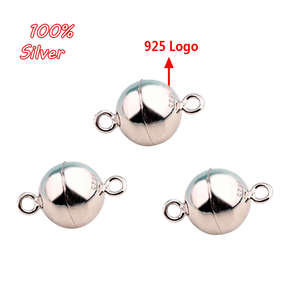 

100% 925 Sterling Silver Ball Shape Magnetic Clasp Converter 6mm 8mm Bracelet Necklace Jewelry Making Accessories Wholesale