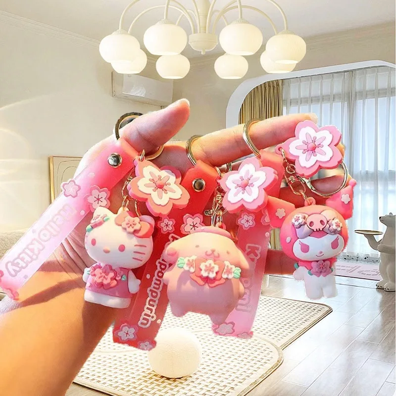 

Sakura Sanrio Figurine Keychain Pink Hello Kitty Melody Kuromi Model PVC Toys Kt Cat Collectible Brinquedos Figure Key Ring Toy