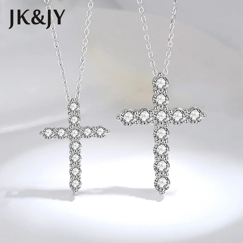 

JK&JY 100% 925 Sterling Silver D Moissanite Cross Pendant Necklace Amulet Fine Jewelry Birthday Gift Good Quality