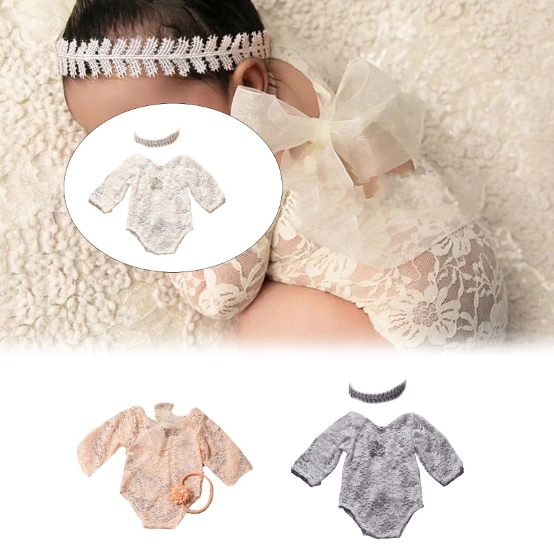

Baby Photoshoot Prop Lace Romper Headband Set for STUNNING Newborn Portraits