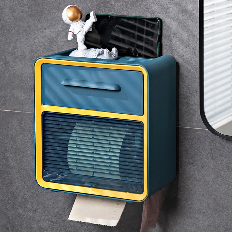 

Punch-free toilet tissue box toilet waterproof wall-mounted toilet paper rack roll paper box blinds draw paper box