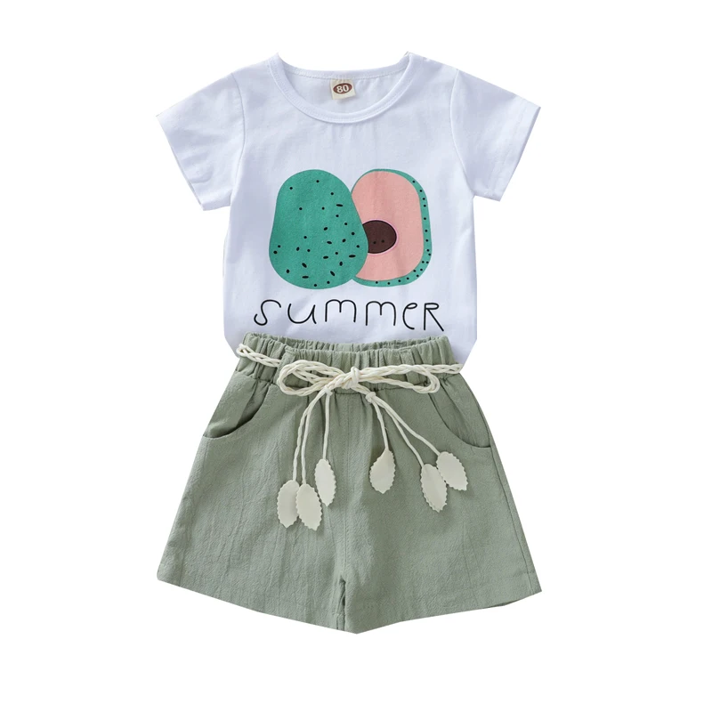 

2022 белый топ и шорты для маленьких девочек, костюм с блузкой с коротким рукавом, повседневные шорты, костюм из 2 предметов, детская одежда