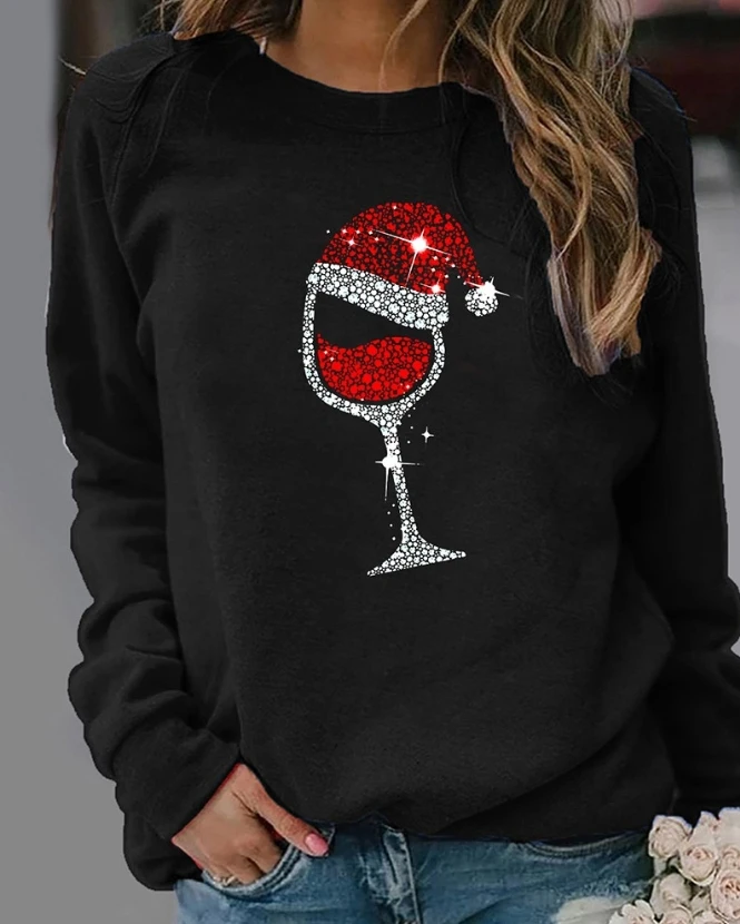 

Women's Sweatshirt 2023 New Autumn Christmas Print Round Neck Long Sleeve Sweatshirt Daily Casual T-Shirts Top for Women