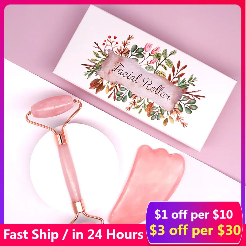 

Natural Rose Quartz Jade Guasha Scraper Board Massager for Face Body Gouache Scraper Skin Lifting Wrinkle Remover Beauty Care