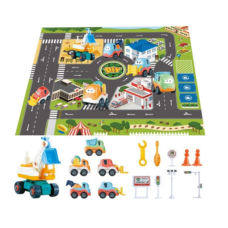 

-Construction Toys Engineering Vehicles Toy With Play Mat Road Signs And Accessories Construction Trucks Toys For Kids