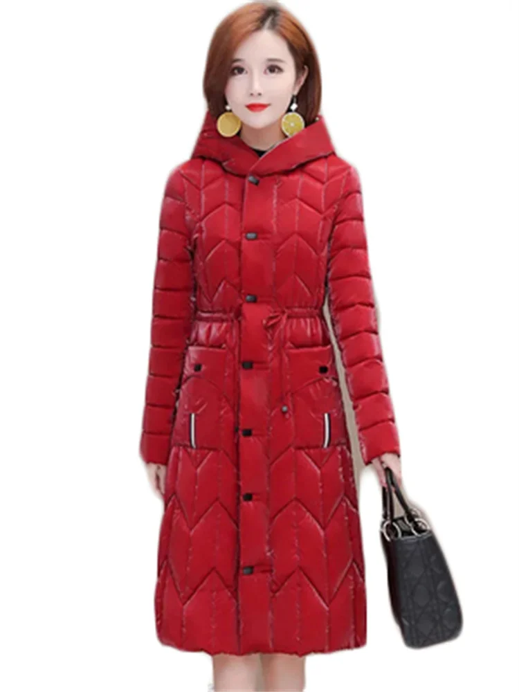 

Длинное хлопковое пальто с капюшоном, женская зимняя одежда, новинка 2022, подходящее ко всему толстое теплое модное блестящее пуховое пальто для мамы