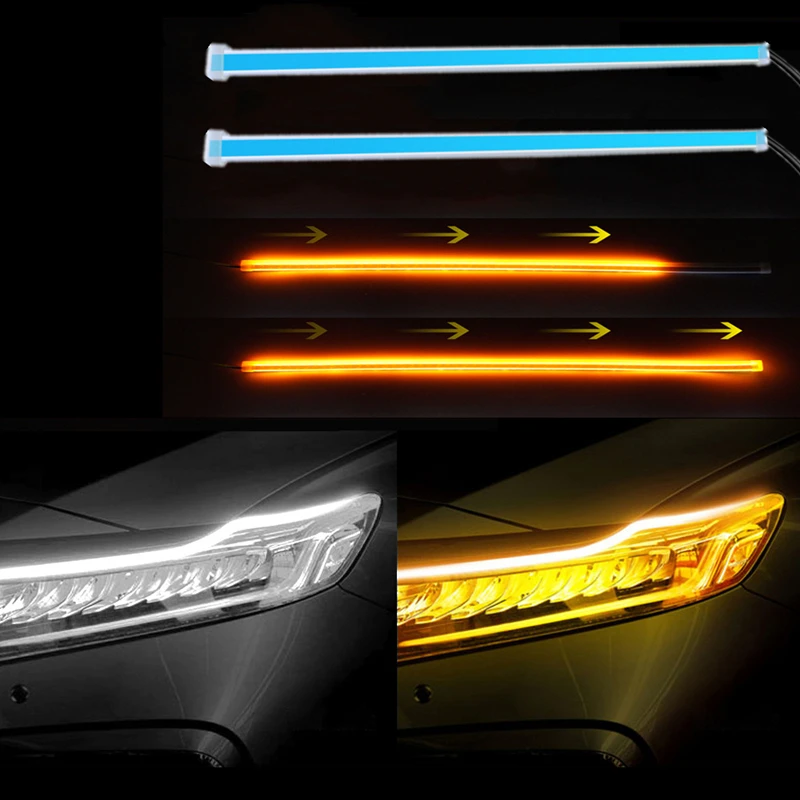 

1 пара 60 см DRL автомобильные светодиодсветодиодный дневные ходовые огни указатели поворота фары Водонепроницаемые белые указатели поворот...