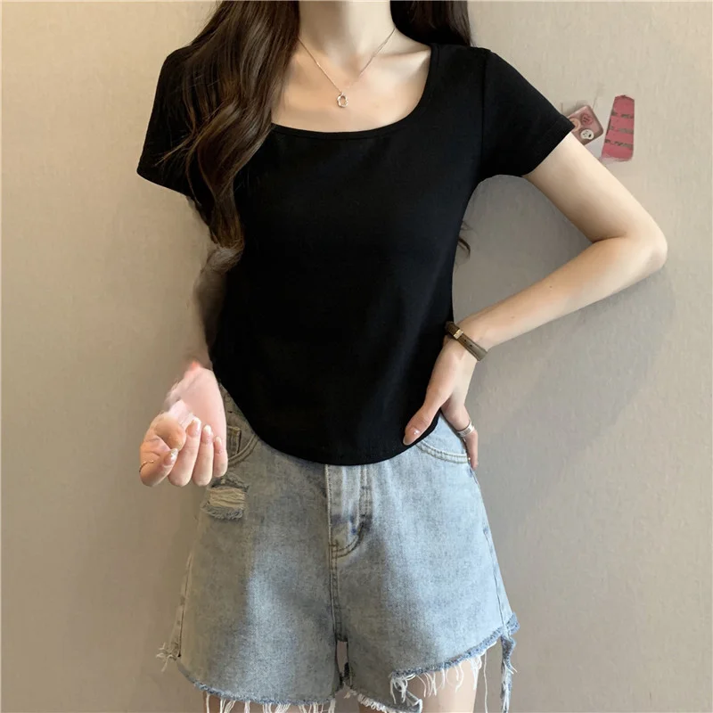 Рубашка из чистого кружева с круглым краем и коротким рукавом женская летняя