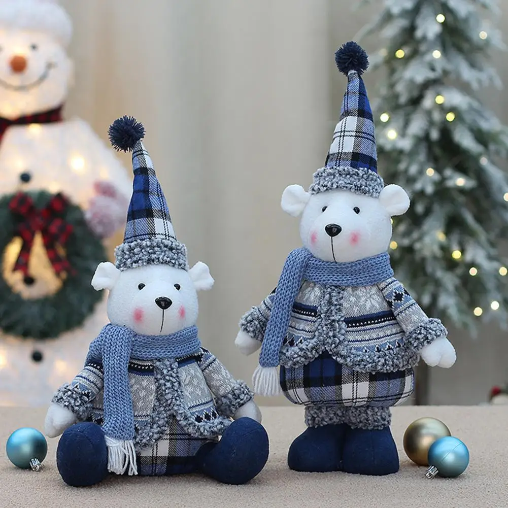 

Christmas Bear Doll Plush Ornament Soft Stuffed Animal Bear Doll Wear Christmas Costume Knitted Scarf Home Creative Photo Props