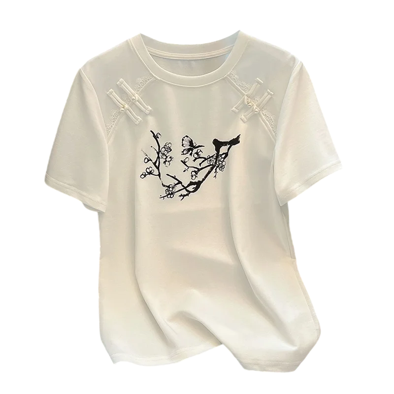 Кроп-топ женский в китайском стиле с цветочным принтом базовая свободная