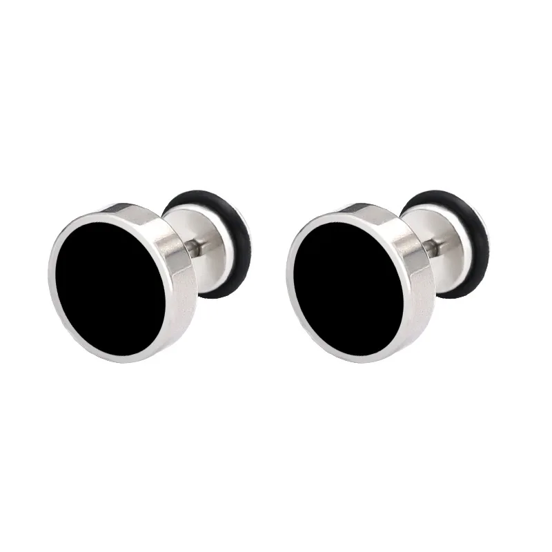 

Korean New Titanium Steel Round Black Drop Earrings Stainless Steel Plated Round Cake Punk Style Earrings
