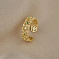 2022 new vintage green crystal hollow lace gold rings for women fashion exquisite opening adjustable ring bridal wedding jewelry