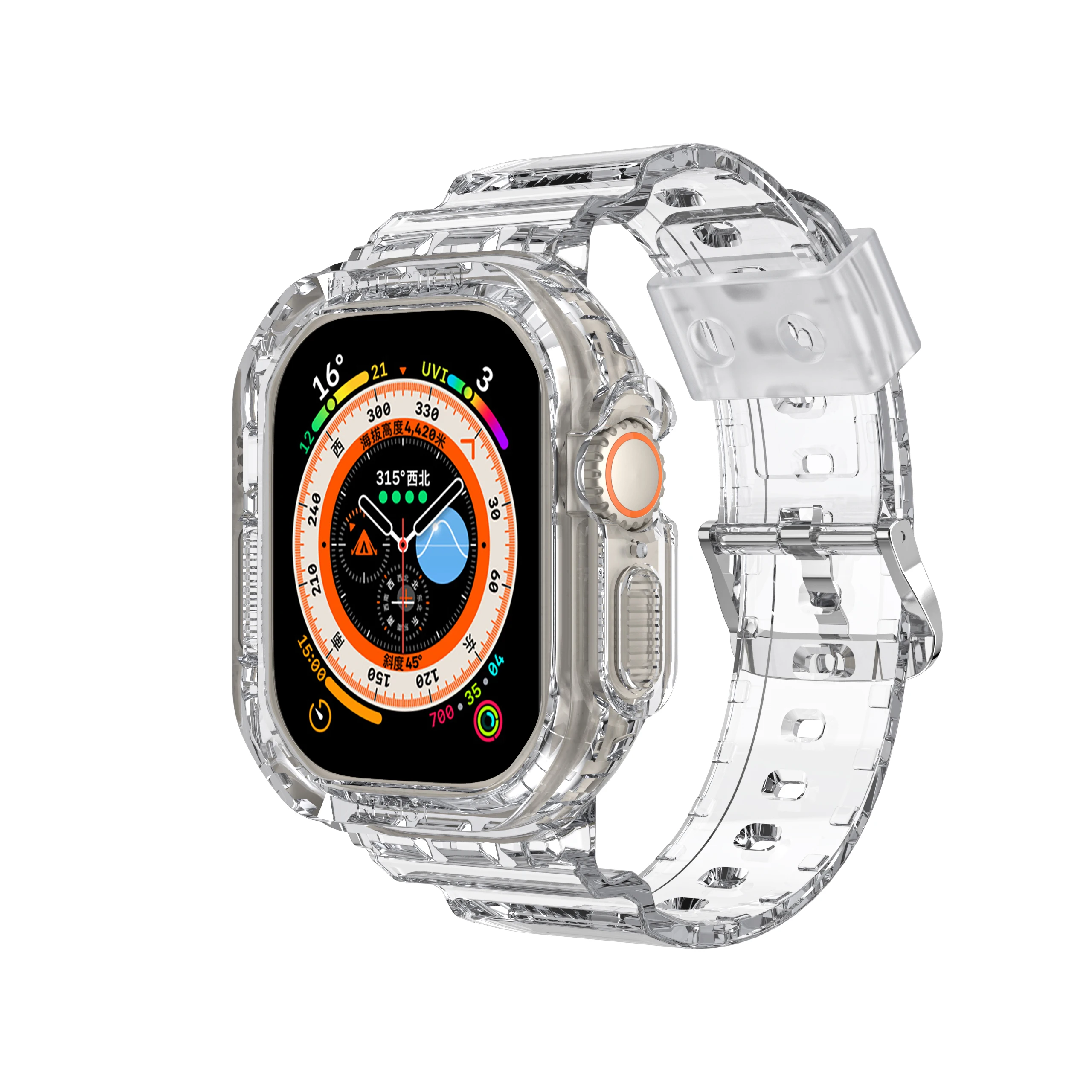 Transparent One-Piece Wristband 49mm Watch Band With Protect Bumper Case For Apple Watch Series8 Ultra TPU Strap Bracelet