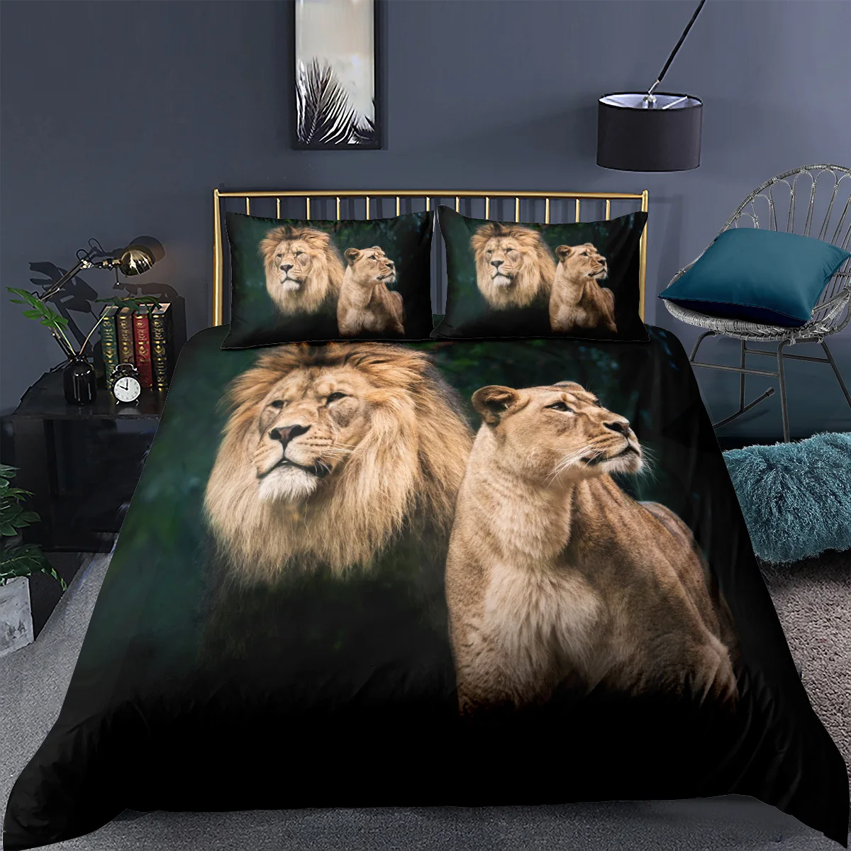 

Tiger Lion Duvet Cover Sets Black Quilt Cover King Queen Twin Full Size Boys Kids Animal Bed Set Home Textile