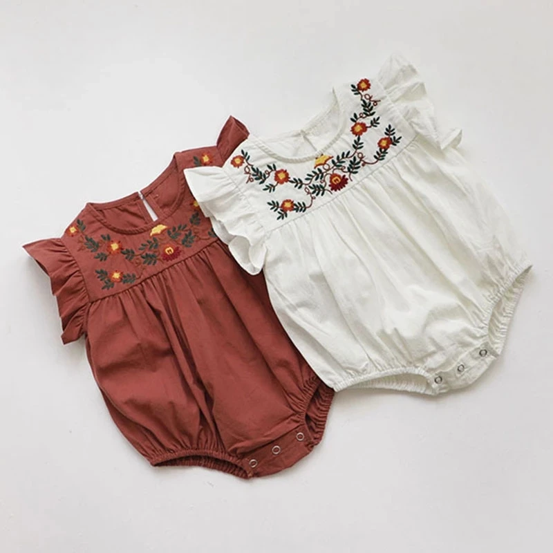

New 2022 0-2Yrs Summer Infant Kids Baby Girls Sleeveless Jumpsuit Newborn Kids Baby Girls Lace Embroider Clothes Rompers