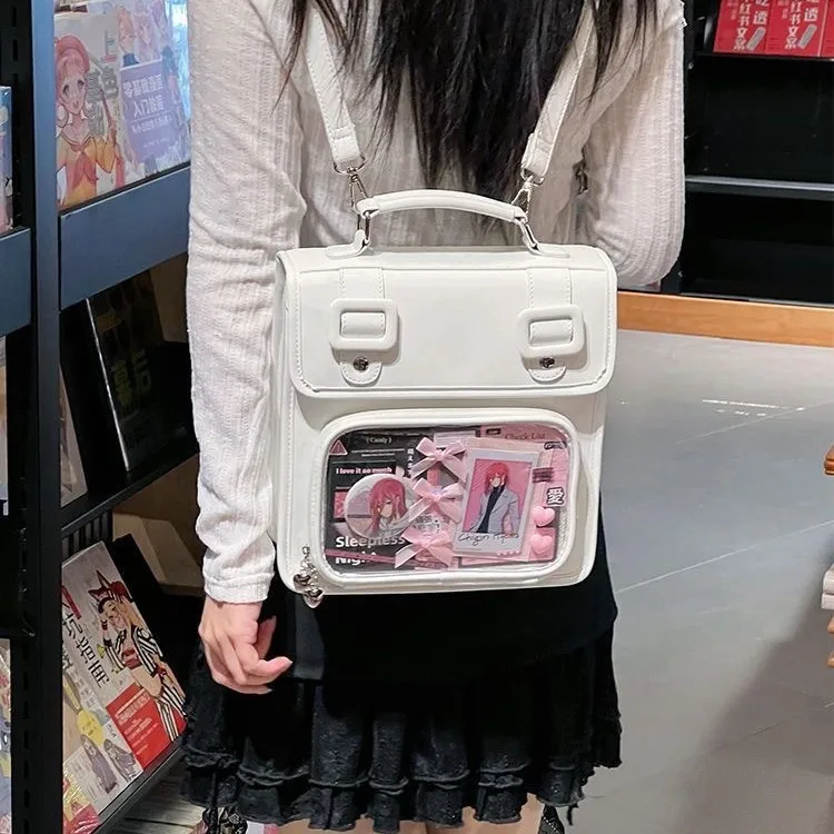 Фото Сумка Ita Bag для женщин, большая вместительная сумка Itabag с прозрачным карманом, из искусственной кожи, с мультяшным принтом, для школы, на каждый день, повседневная, черная №3