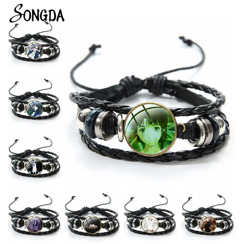 

New Anime Serial Experiments Lain Leahter Bracelet Adjustable Braided Rope Bracelets Glass Dome Photo Pendant Bangles Accessory