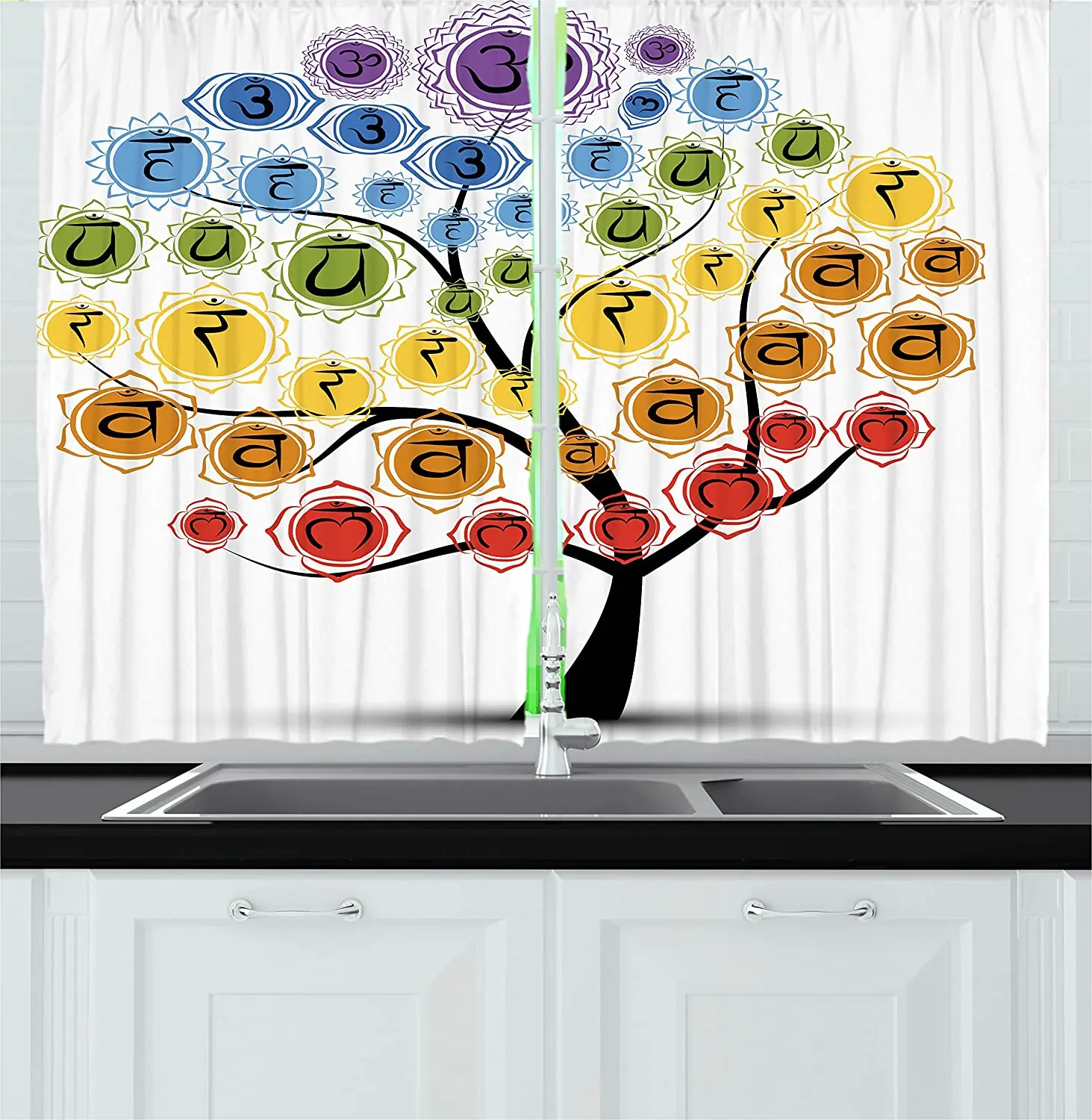 

Blackout Curtain Yoga Tree Icon Harmony Nature Worship Physical Power Kitchen Cafe Curtain