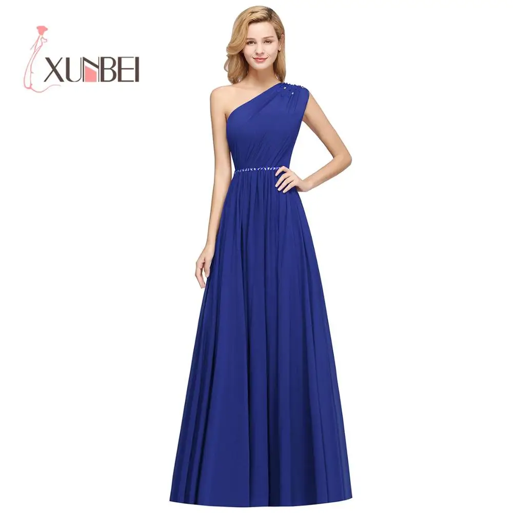 

In Stock ! Robe demoiselle d'honneur One Shoulder Navy Blue Bridemaid Dresses Long Beaded Prom Dresses Wedding Party Gowns