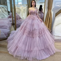 lavender tulle perspective off shoulder layered princess dress bridal wedding dress prom dress