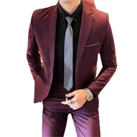 Burgundy Two Pieces Mens Suits Slim Fit Wedding Grooms Tuxedos Cheap One Button Formal Prom Suit Jacket And Pants With Tie