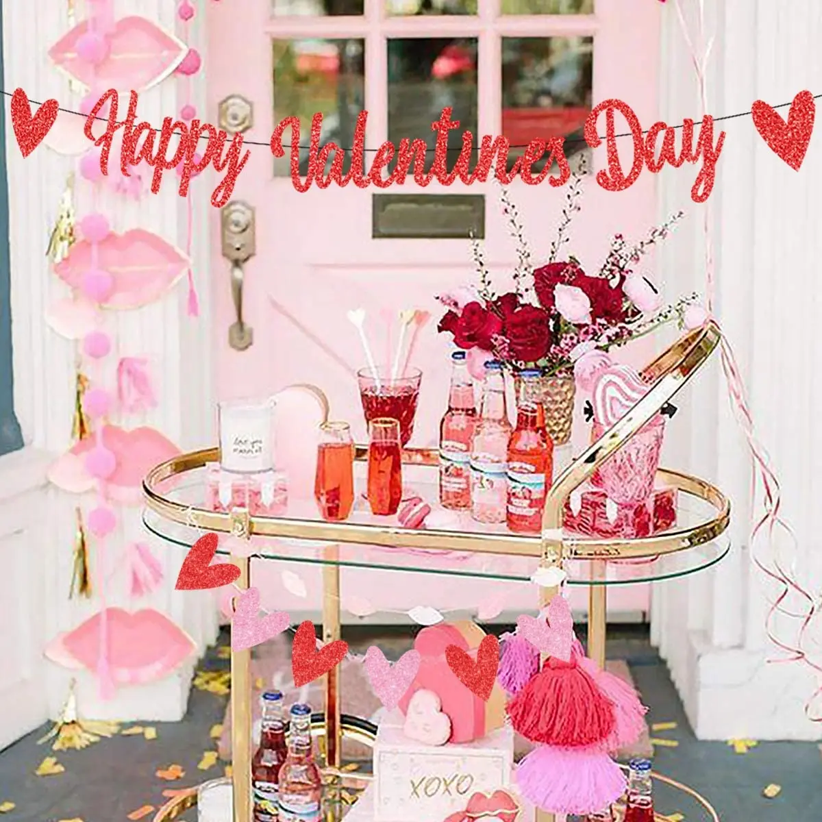 

CHEEREVEAL Happy Valentine’s Day Theme Party Decoration Red Happy Valentine’s Day Banner Wedding Engagement Anniversary Supplies