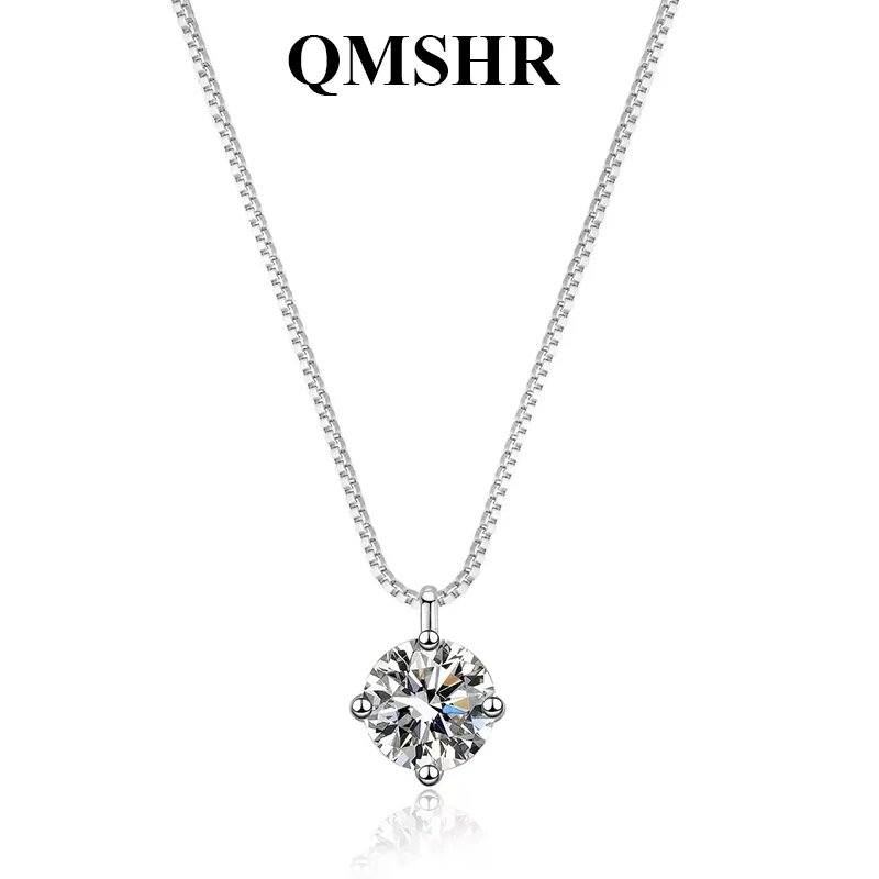Фото Колье-подвеска QMSHR 1CT D VVS1 с муассанитом, серебро 925 пробы с покрытием из белого золота 18 карат, сертифицировано GRA, изящное женское колье №1