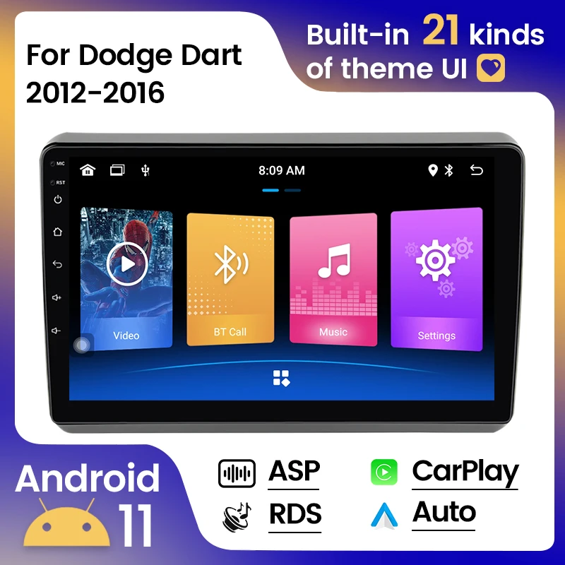 8GB 128GB 9" Android11 Car Radio Stereo for Dodge Dart 2012-2016 GPS Naviagtion Autoradio Car Stereo CarPlay WIFI DAB 4G RDS
