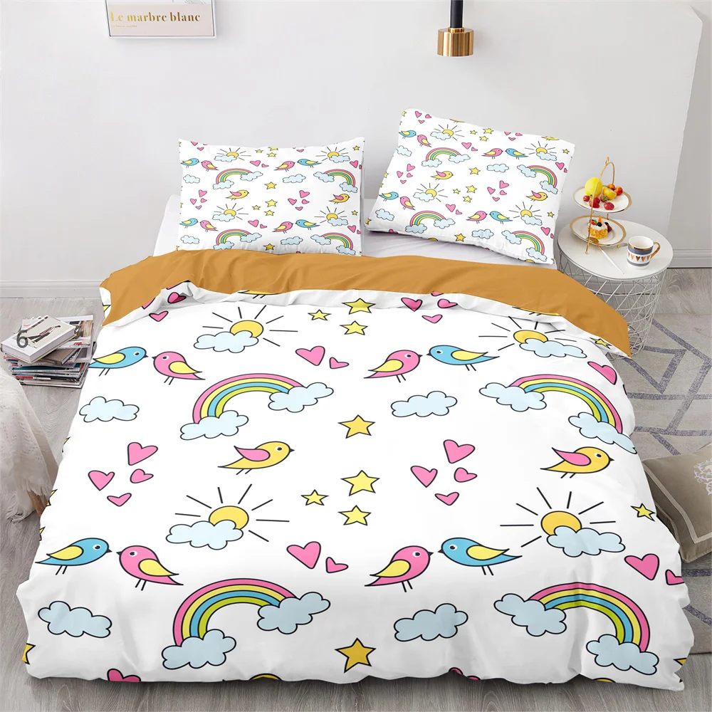

Rainbow Birds Star Duvet Cover Set Twin Full Size Cute Polyester Comforter Cover for Kids Boys Girls Bedding Set Quilt Cover