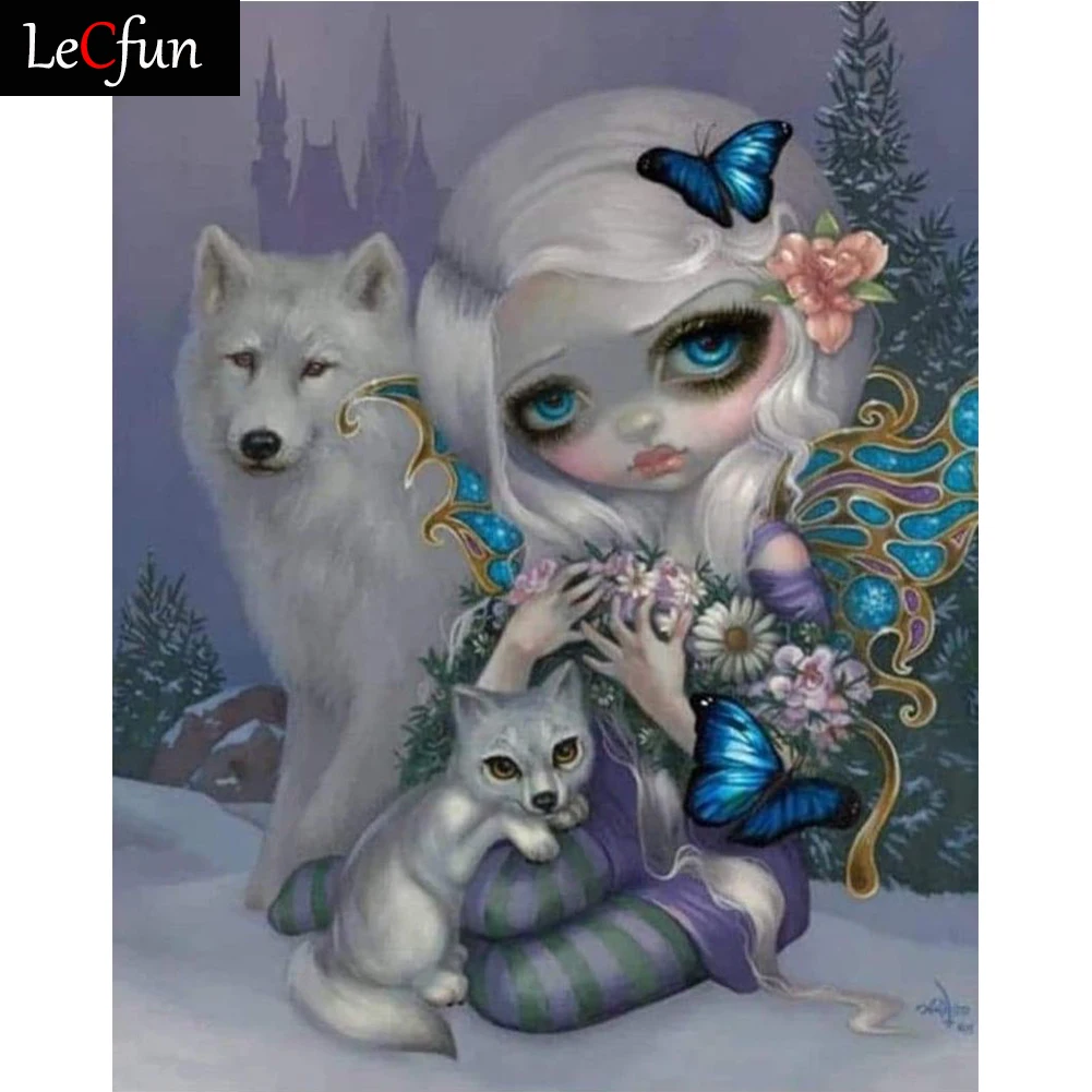 

Набор для рисования алмазными стразами LeCfun, картина с большими глазами для девочек и принцесс, 5D полноразмерная/круглая Алмазная мозаика, р...
