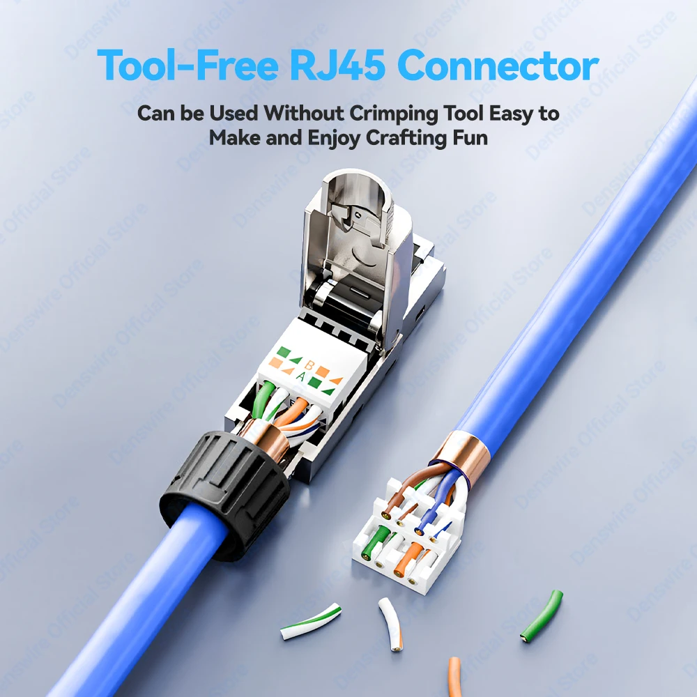 Фото Разъем Denswire RJ45 Cat8/Cat7/Cat6A, позолоченный, без инструментов, экранированный Ethernet-штекер Cat8, 40 Гбит/с, для кабелей 22AWG-24AWG, поддержка POE №3