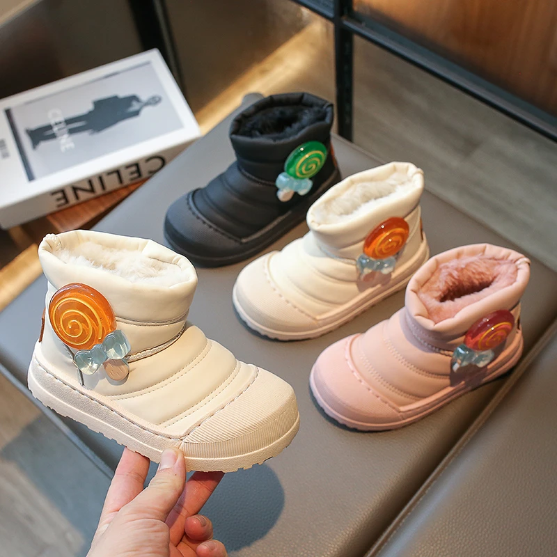 

Новинка 2023, зимняя детская обувь, ботинки для девочек, модные милые детские зимние ботинки для девочек, теплые плюшевые повседневные кроссовки, Детская Хлопковая обувь