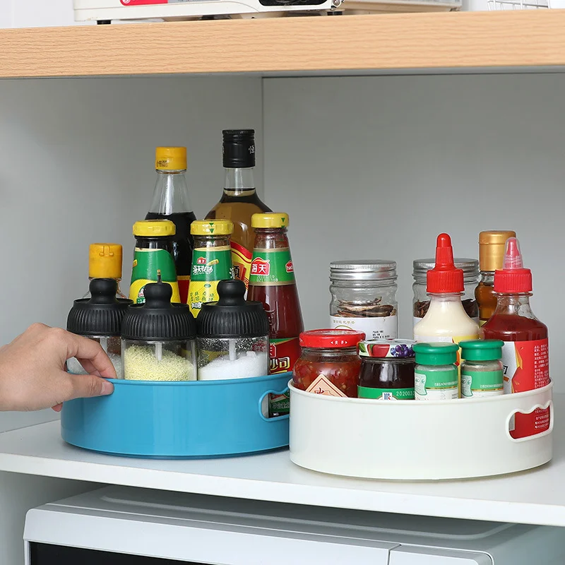 

360 Rotating Tray Kitchen Storage Containers for Spice Jar Snack Food Tray Bathroom Storage Box Non Slip Cosmetics Organizer