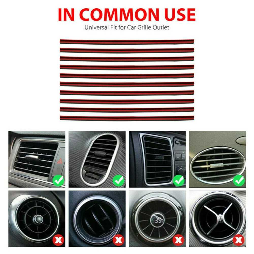 

10 Pack Decoration Bright Strip Red PVC 20cm Car Truck Accessories AUTO Air Conditioner Outlet Vent Decoration Strip