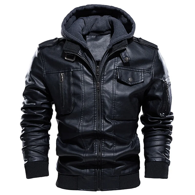 

Motorcycle Jacket Men Casual PU Leater Jackets Man Winter Tick Warm Vintae ded Collar Club Bomber Leater Coats caqueta