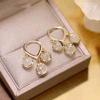 2022 new fashion opal hoop earrings for women exquisite temperament korean earrings female pendant jewelry anniversary gift