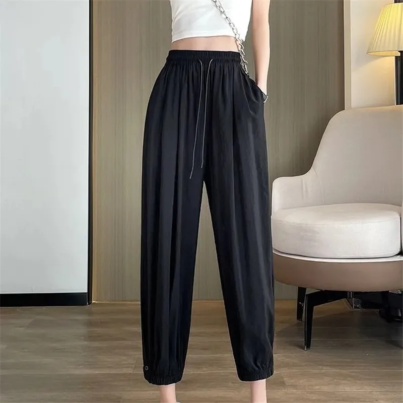 

Спортивные брюки женские из вискозы, летние тонкие брюки Harlan с высокой талией, Модные свободные повседневные брюки, женские брюки, модные шаровары 2023